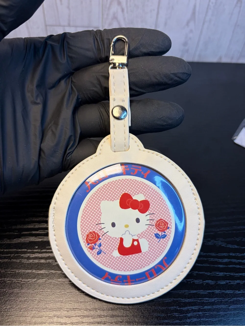 Hello Kitty Round Cream Bag Tag Badge Or Button